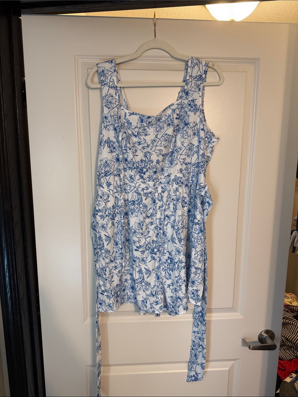 Women's Blue Floral Tie-Waist Romper